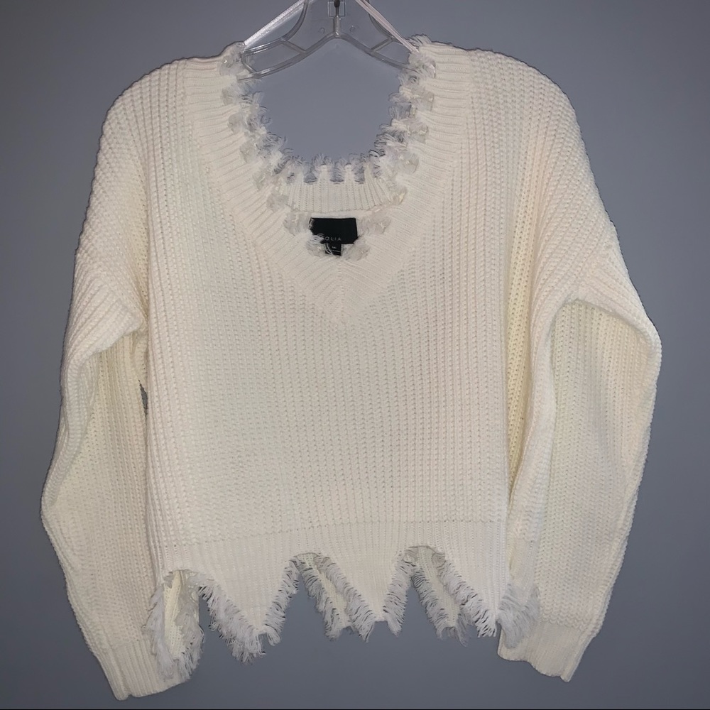 Off white Cropped Scallop Hem Knit Sweater